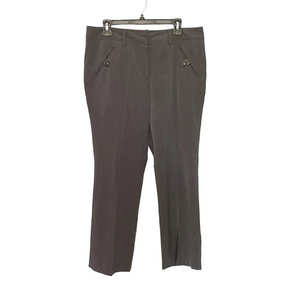 Larry Levine Petite Short Gray Pants Straight Leg Button Tab Pockets Women’s 12P - Picture 1 of 9